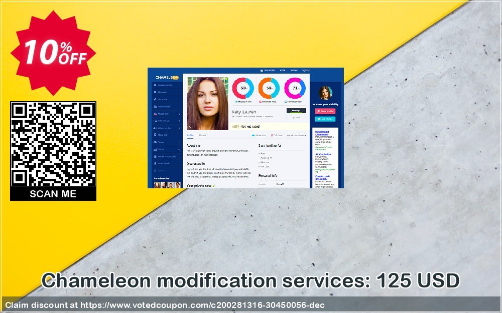 Chameleon modification services: 125 USD Coupon, discount Chameleon modification services: 125 USD Exclusive offer code 2024. Promotion: Exclusive offer code of Chameleon modification services: 125 USD 2024