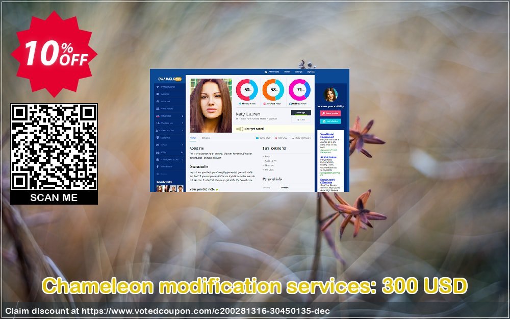 Chameleon modification services: 300 USD Coupon, discount Chameleon modification services: 300 USD Fearsome promo code 2024. Promotion: Fearsome promo code of Chameleon modification services: 300 USD 2024