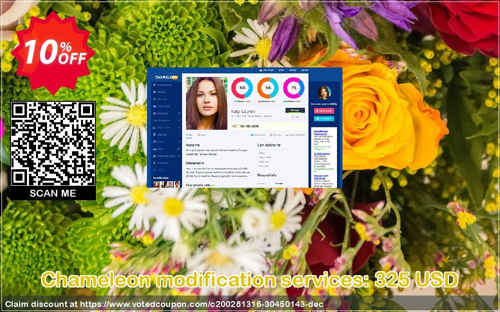 Chameleon modification services: 325 USD Coupon, discount Chameleon modification services: 325 USD Super discounts code 2024. Promotion: Super discounts code of Chameleon modification services: 325 USD 2024