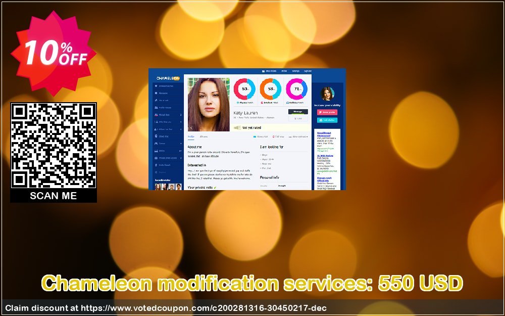 Chameleon modification services: 550 USD Coupon, discount Chameleon modification services: 550 USD Exclusive offer code 2024. Promotion: Exclusive offer code of Chameleon modification services: 550 USD 2024