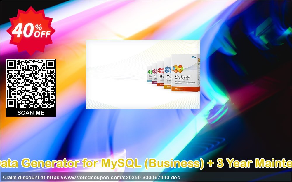 EMS Data Generator for MySQL, Business + 3 Year Maintenance Coupon, discount Coupon code EMS Data Generator for MySQL (Business) + 3 Year Maintenance. Promotion: EMS Data Generator for MySQL (Business) + 3 Year Maintenance Exclusive offer 