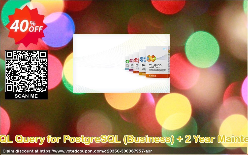 EMS SQL Query for PostgreSQL, Business + 2 Year Maintenance Coupon, discount Coupon code EMS SQL Query for PostgreSQL (Business) + 2 Year Maintenance. Promotion: EMS SQL Query for PostgreSQL (Business) + 2 Year Maintenance Exclusive offer 