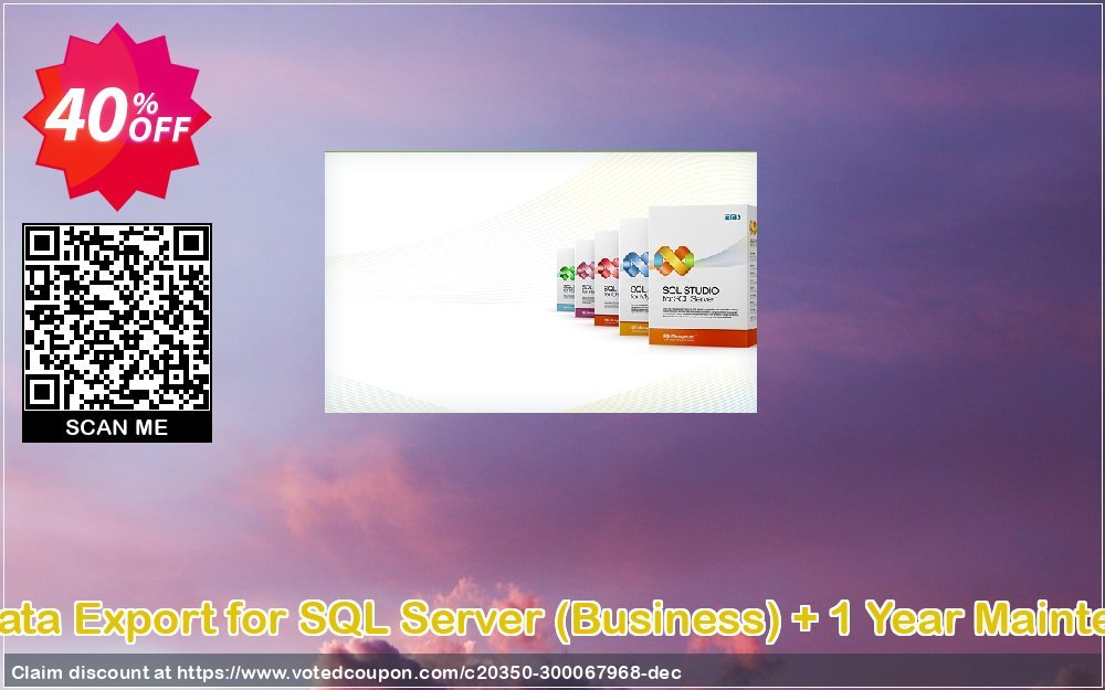 EMS Data Export for SQL Server, Business + Yearly Maintenance Coupon, discount Coupon code EMS Data Export for SQL Server (Business) + 1 Year Maintenance. Promotion: EMS Data Export for SQL Server (Business) + 1 Year Maintenance Exclusive offer 