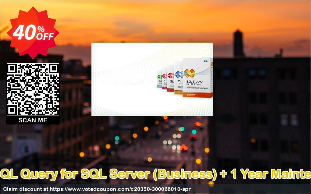 EMS SQL Query for SQL Server, Business + Yearly Maintenance Coupon, discount Coupon code EMS SQL Query for SQL Server (Business) + 1 Year Maintenance. Promotion: EMS SQL Query for SQL Server (Business) + 1 Year Maintenance Exclusive offer 