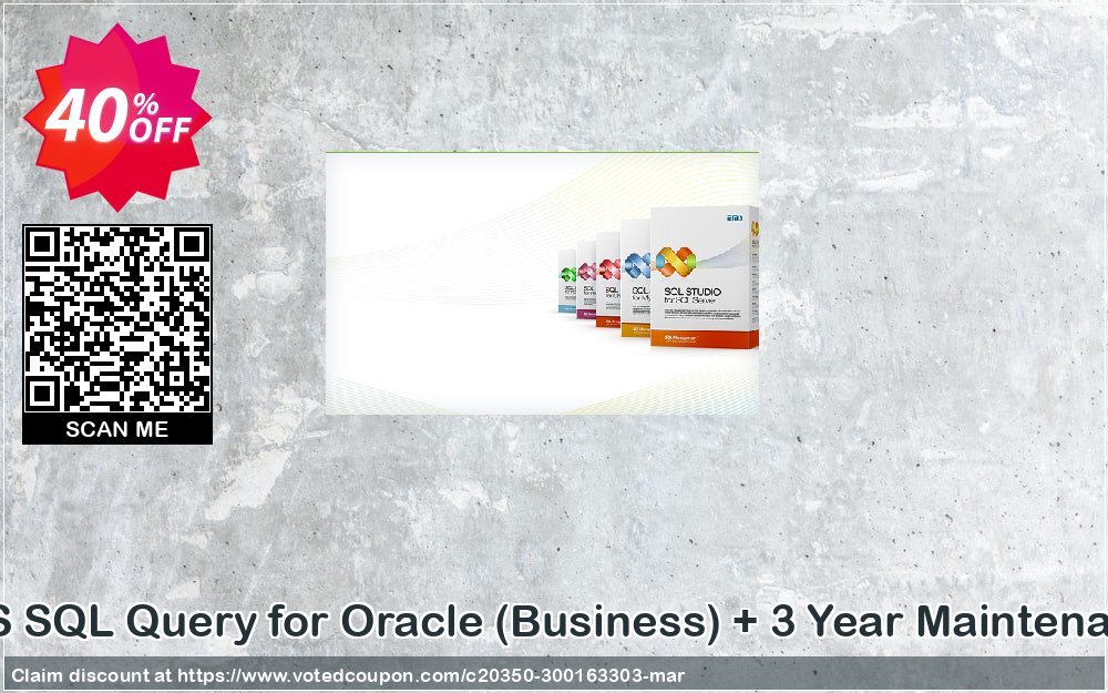 EMS SQL Query for Oracle, Business + 3 Year Maintenance Coupon, discount Coupon code EMS SQL Query for Oracle (Business) + 3 Year Maintenance. Promotion: EMS SQL Query for Oracle (Business) + 3 Year Maintenance Exclusive offer 