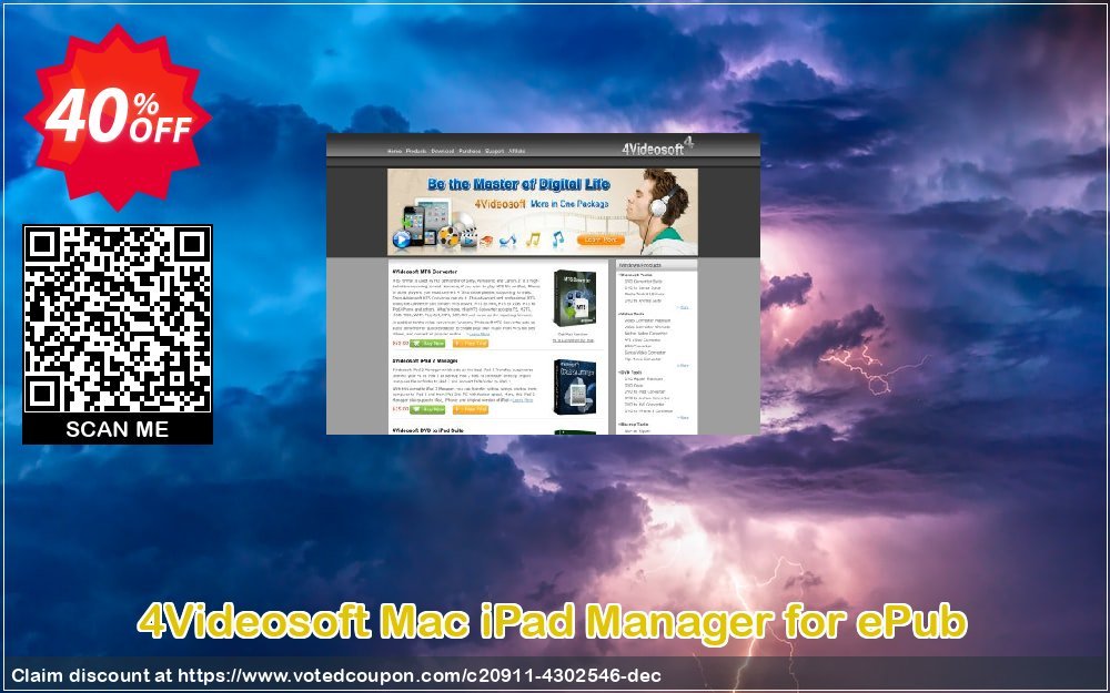 4Videosoft MAC iPad Manager for ePub Coupon, discount 4Videosoft Mac iPad Manager for ePub fearsome discounts code 2024. Promotion: fearsome discounts code of 4Videosoft Mac iPad Manager for ePub 2024