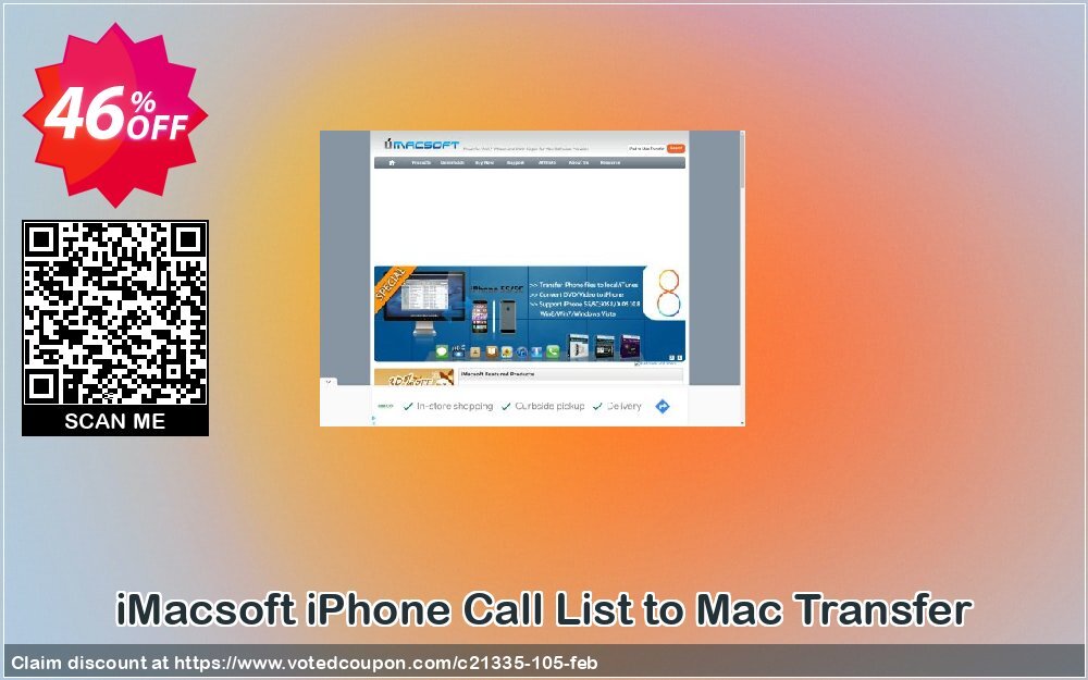 iMACsoft iPhone Call List to MAC Transfer Coupon, discount iMacsoft Software Studio (21335). Promotion: 