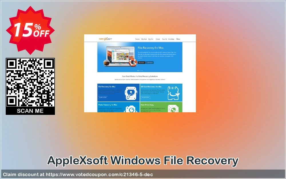 AppleXsoft WINDOWS File Recovery Coupon, discount ALL PRODUCT  15%OFF. Promotion: ALL PRODUCT 15%OFF