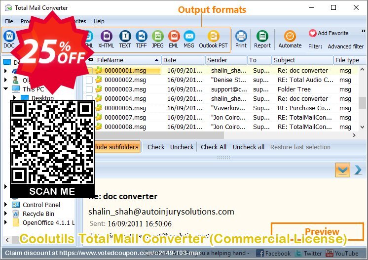 Coolutils Total Mail Converter, Commercial Plan  Coupon, discount 25% OFF Coolutils Total Mail Converter (Commercial License), verified. Promotion: Dreaded discounts code of Coolutils Total Mail Converter (Commercial License), tested & approved