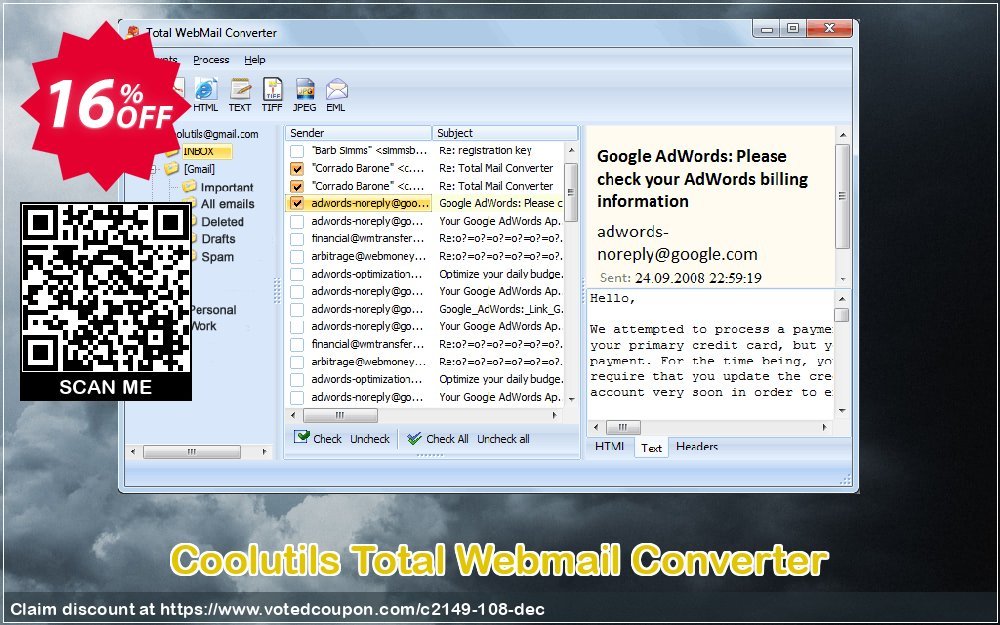 Get 16% OFF Coolutils Total Webmail Converter Coupon