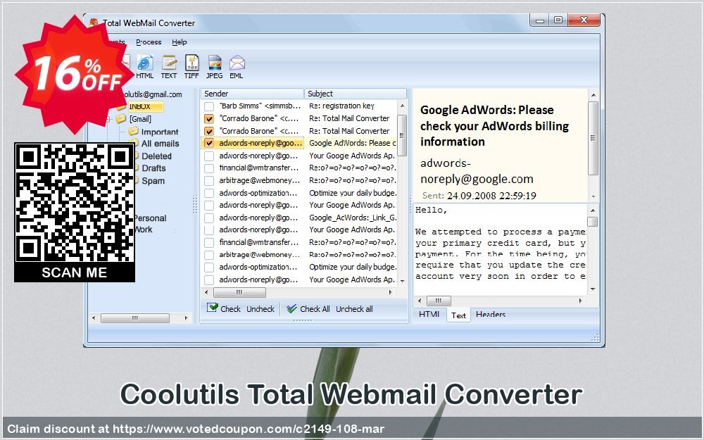 Coolutils Total Webmail Converter Coupon, discount 15% OFF Coolutils Total Webmail Converter, verified. Promotion: Dreaded discounts code of Coolutils Total Webmail Converter, tested & approved