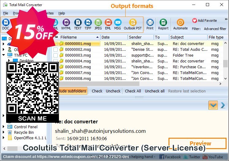 Get 15% OFF Coolutils Total Mail Converter, Server License Coupon