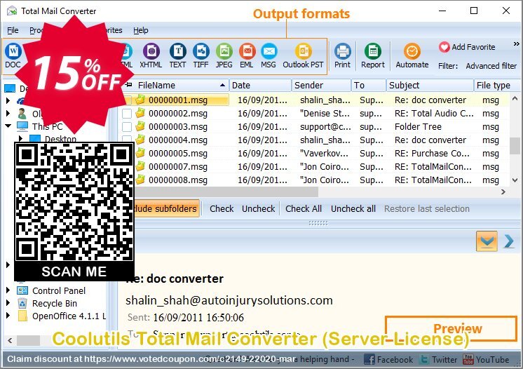 Coolutils Total Mail Converter, Server Plan  Coupon, discount 15% OFF Coolutils Total Mail Converter (Server License), verified. Promotion: Dreaded discounts code of Coolutils Total Mail Converter (Server License), tested & approved