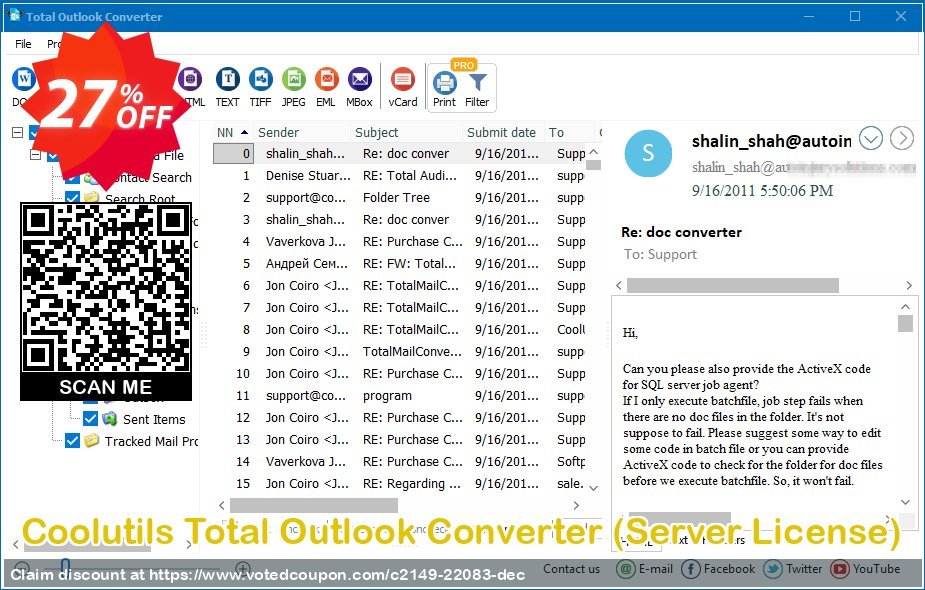 Get 27% OFF Coolutils Total Outlook Converter, Server License Coupon