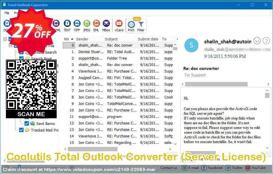 Coolutils Total Outlook Converter, Server Plan  Coupon, discount 27% OFF Coolutils Total Outlook Converter (Server License), verified. Promotion: Dreaded discounts code of Coolutils Total Outlook Converter (Server License), tested & approved