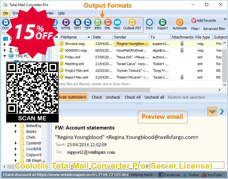 Coolutils Total Mail Converter Pro, Server Plan  Coupon, discount 15% OFF Coolutils Total Mail Converter Pro (Server License), verified. Promotion: Dreaded discounts code of Coolutils Total Mail Converter Pro (Server License), tested & approved