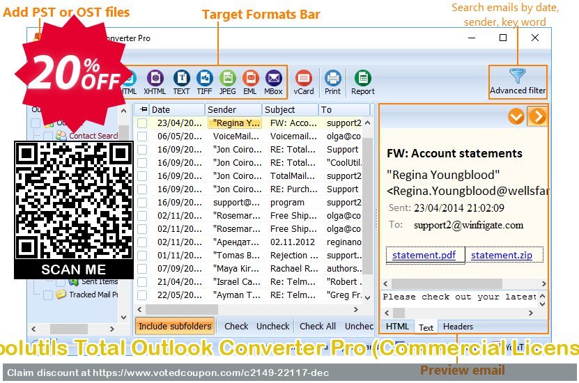Coolutils Total Outlook Converter Pro, Commercial Plan  Coupon, discount 20% OFF Coolutils Total Outlook Converter Pro (Commercial License), verified. Promotion: Dreaded discounts code of Coolutils Total Outlook Converter Pro (Commercial License), tested & approved