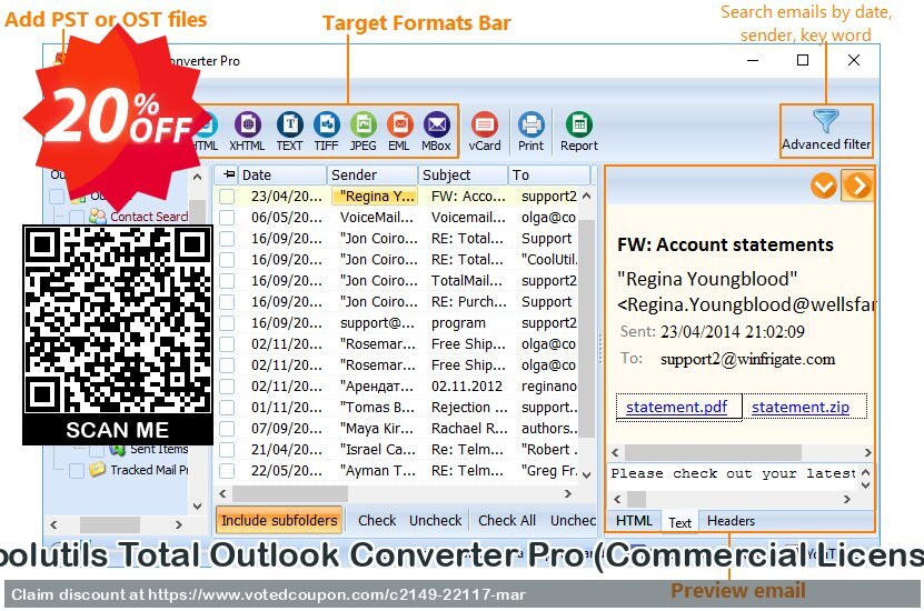 Coolutils Total Outlook Converter Pro, Commercial Plan  Coupon, discount 20% OFF Coolutils Total Outlook Converter Pro (Commercial License), verified. Promotion: Dreaded discounts code of Coolutils Total Outlook Converter Pro (Commercial License), tested & approved