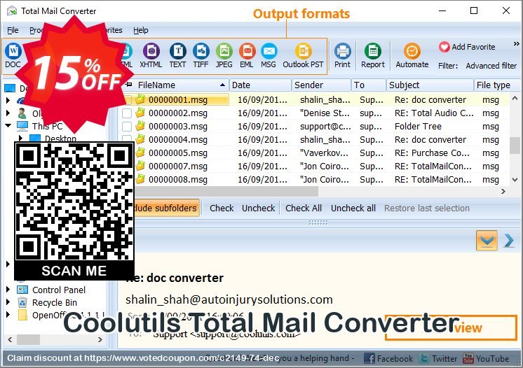 Coolutils Total Mail Converter Coupon, discount 30% OFF JoyceSoft. Promotion: 