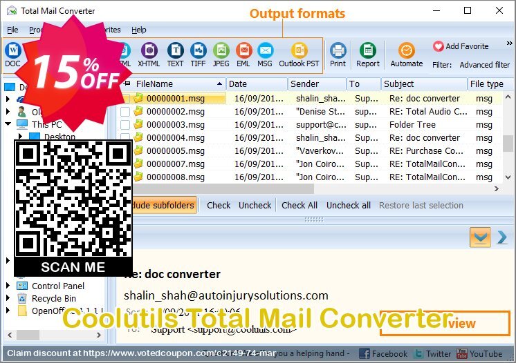 Coolutils Total Mail Converter Coupon, discount 30% OFF JoyceSoft. Promotion: 