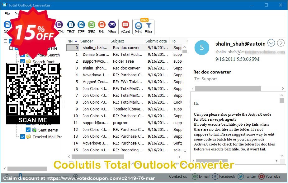 Coolutils Total Outlook Converter Coupon, discount 30% OFF JoyceSoft. Promotion: 