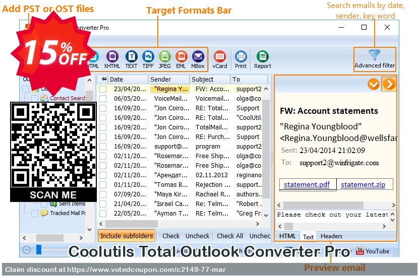 Coolutils Total Outlook Converter Pro Coupon, discount 30% OFF JoyceSoft. Promotion: 