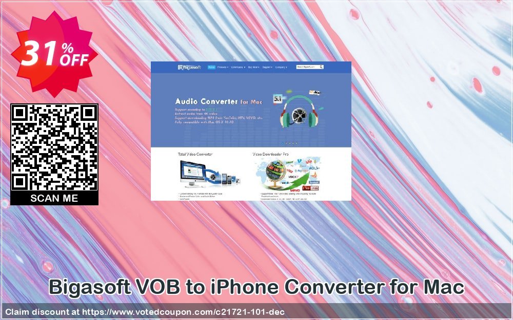 Bigasoft VOB to iPhone Converter for MAC Coupon, discount Bigasoft Coupon code,Discount , Promo code. Promotion: 1 year 30% OFF Discount , Promo code