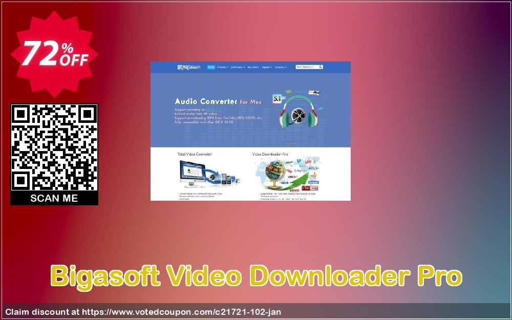 Bigasoft Video Downloader Pro Coupon, discount Bigasoft Coupon code,Discount , Promo code. Promotion: 1 year 30% OFF Discount , Promo code
