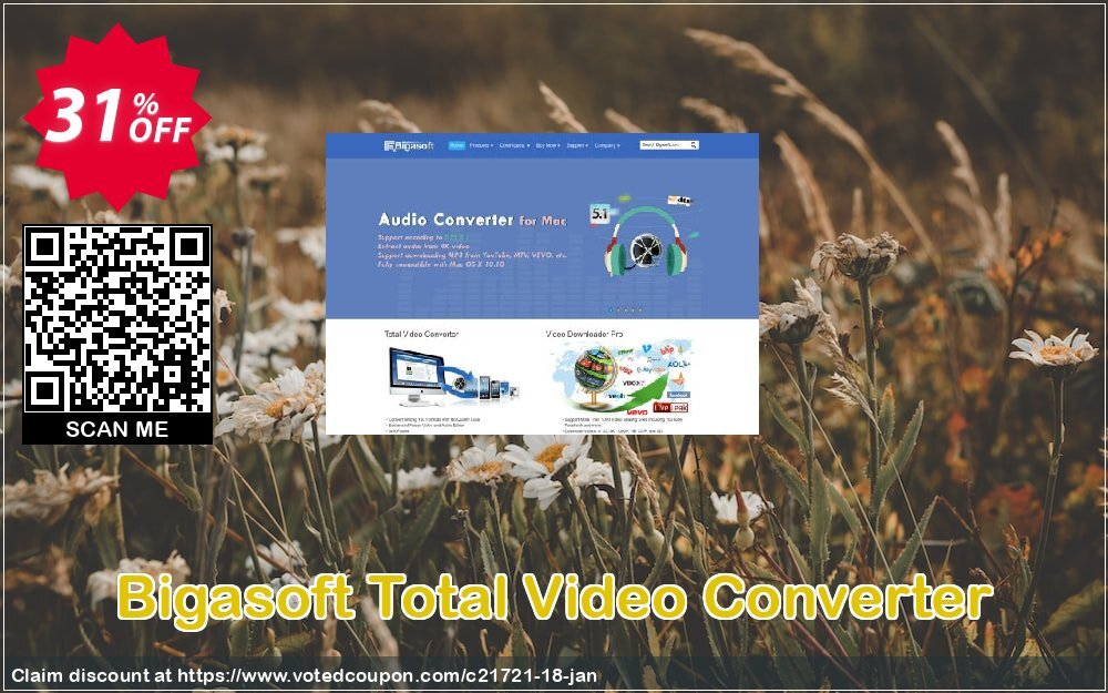 Bigasoft Total Video Converter Coupon, discount Bigasoft Coupon code,Discount , Promo code. Promotion: 1 year 30% OFF Discount , Promo code