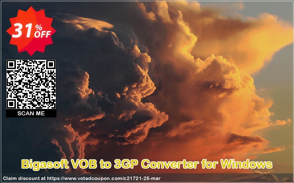 Bigasoft VOB to 3GP Converter for WINDOWS Coupon, discount Bigasoft Coupon code,Discount , Promo code. Promotion: 1 year 30% OFF Discount , Promo code