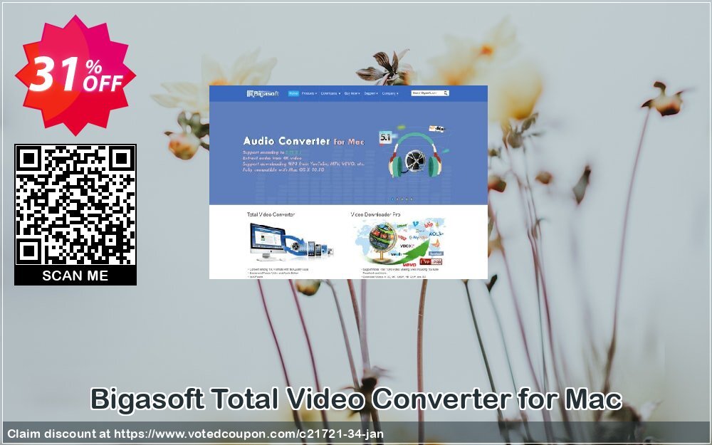 Bigasoft Total Video Converter for MAC Coupon, discount Bigasoft Coupon code,Discount , Promo code. Promotion: 1 year 30% OFF Discount , Promo code