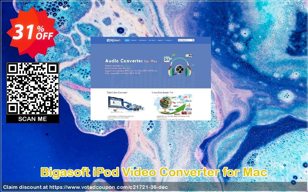 Bigasoft iPod Video Converter for MAC Coupon, discount 1 year 30% OFF  discount program. Promotion: 1 year 30% OFF Discount , Promo code
