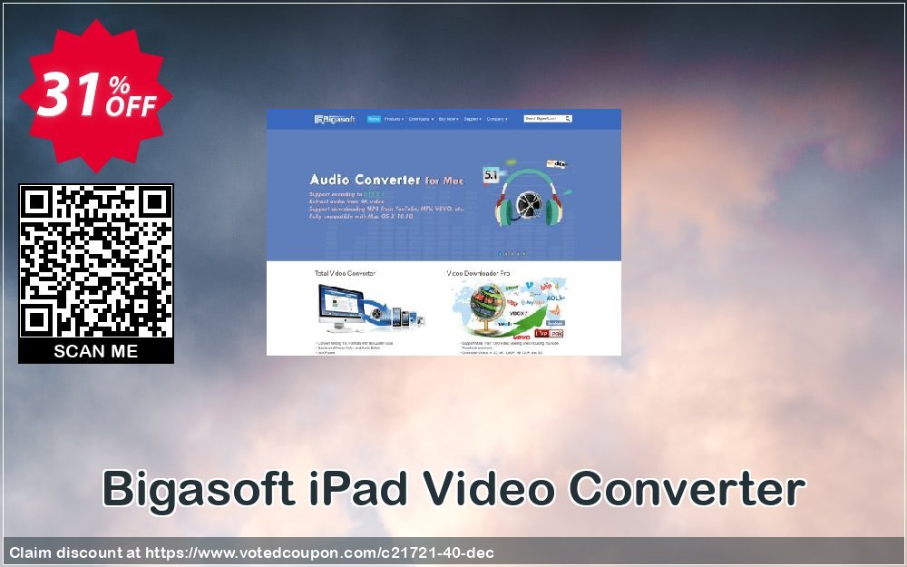 Bigasoft iPad Video Converter Coupon, discount Bigasoft Coupon code,Discount , Promo code. Promotion: 1 year 30% OFF Discount , Promo code