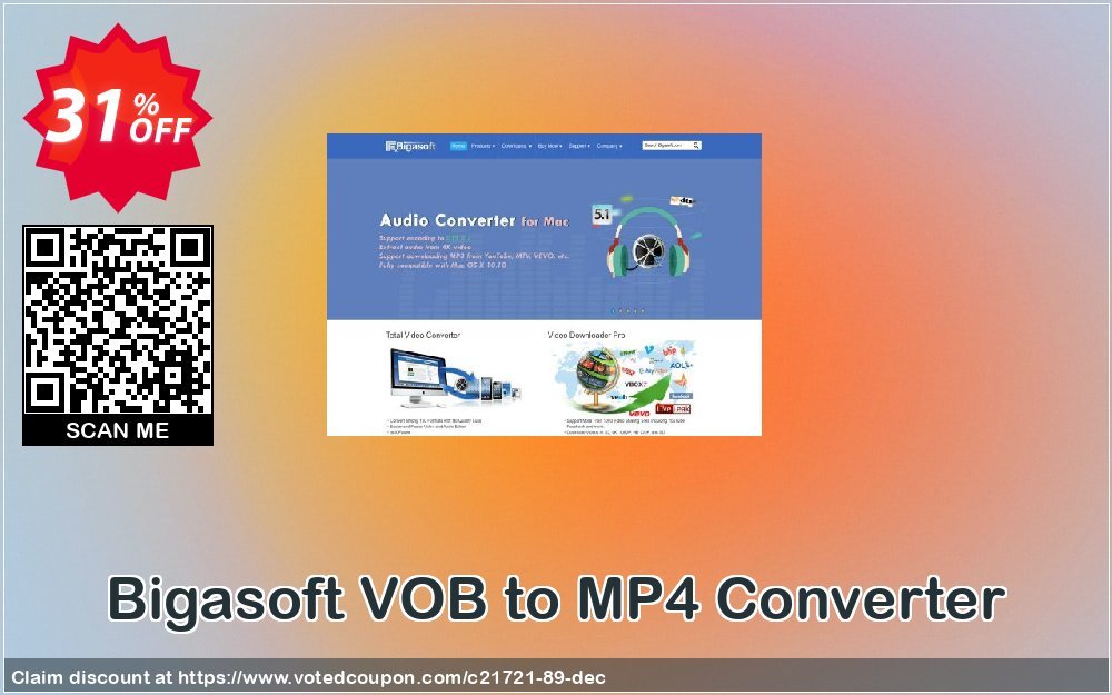 Bigasoft VOB to MP4 Converter Coupon, discount 1 year 30% OFF . Promotion: 1 year 30% OFF Discount , Promo code