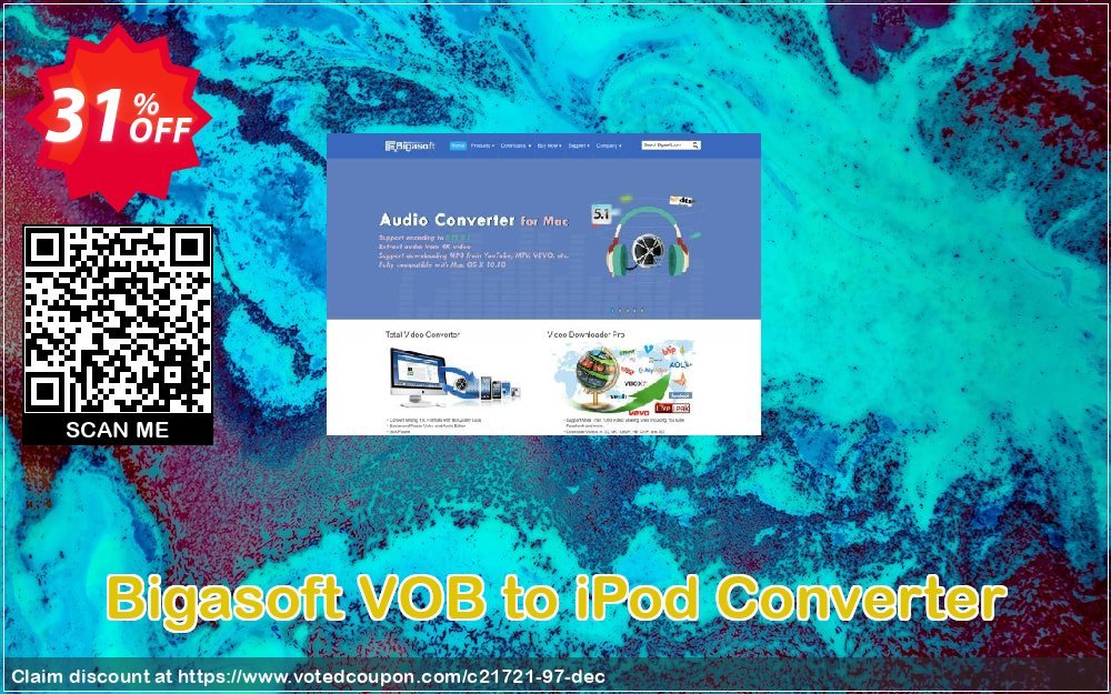 Bigasoft VOB to iPod Converter Coupon, discount Bigasoft Coupon code,Discount , Promo code. Promotion: 1 year 30% OFF Discount , Promo code