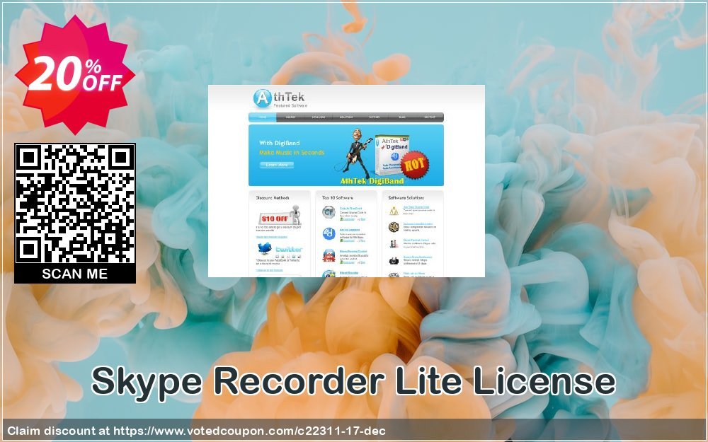 Skype Recorder Lite Plan Coupon, discount Special Offer for AthTek Skype Recorder Lite. Promotion: 34% OFF