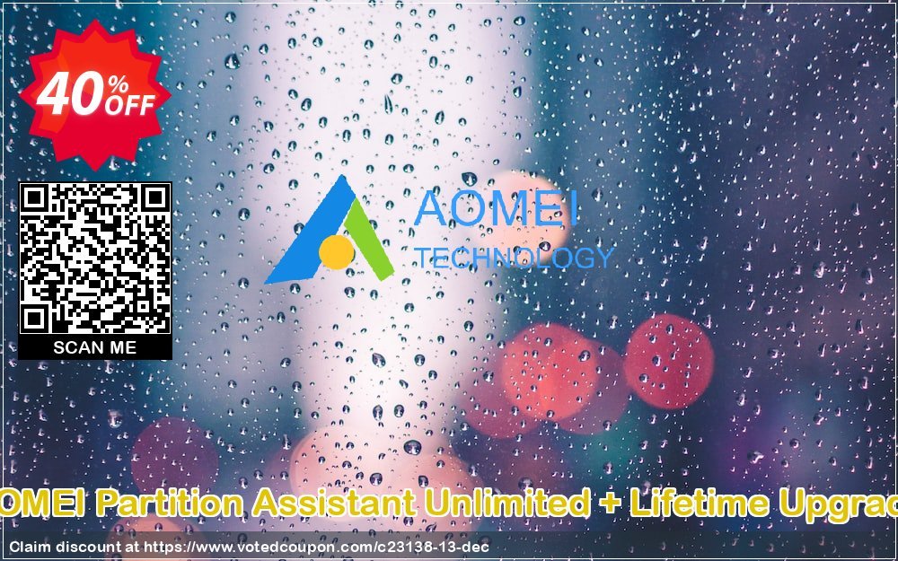 AOMEI Partition Assistant Unlimited + Lifetime Upgrade Coupon, discount 38% OFF AOMEI Partition Assistant Unlimited + Lifetime Upgrade, verified. Promotion: Awesome deals code of AOMEI Partition Assistant Unlimited + Lifetime Upgrade, tested & approved