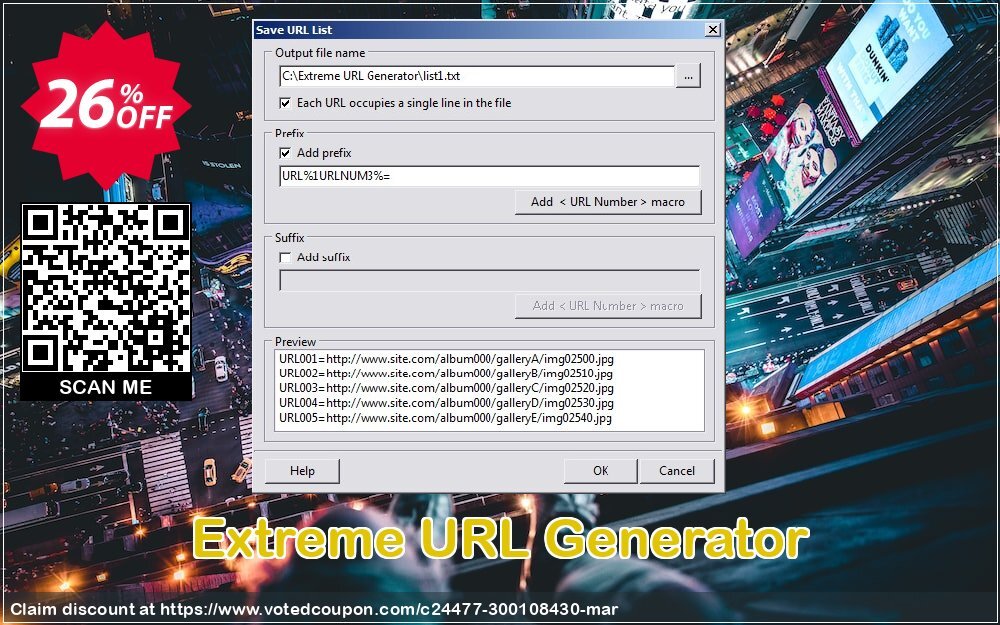 Extreme URL Generator Coupon, discount 20% OFF Extreme URL Generator, verified. Promotion: Imposing discount code of Extreme URL Generator, tested & approved