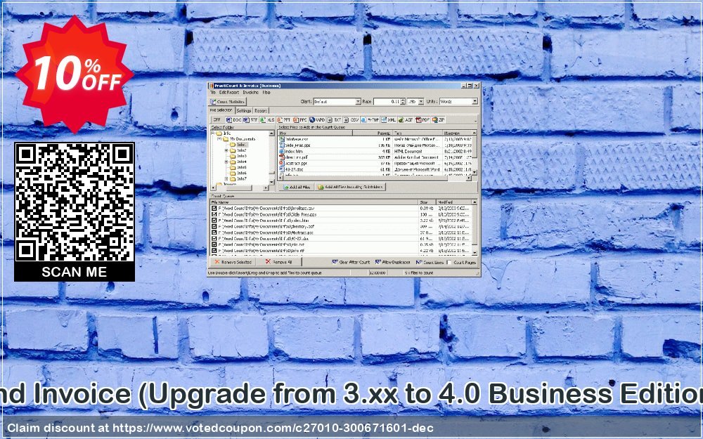 PractiCount and Invoice, Upgrade from 3.xx to 4.0 Business Edition Site Plan  Coupon, discount Coupon code PractiCount and Invoice (Upgrade from 3.xx to 4.0 Business Edition Site License). Promotion: PractiCount and Invoice (Upgrade from 3.xx to 4.0 Business Edition Site License) offer from Practiline