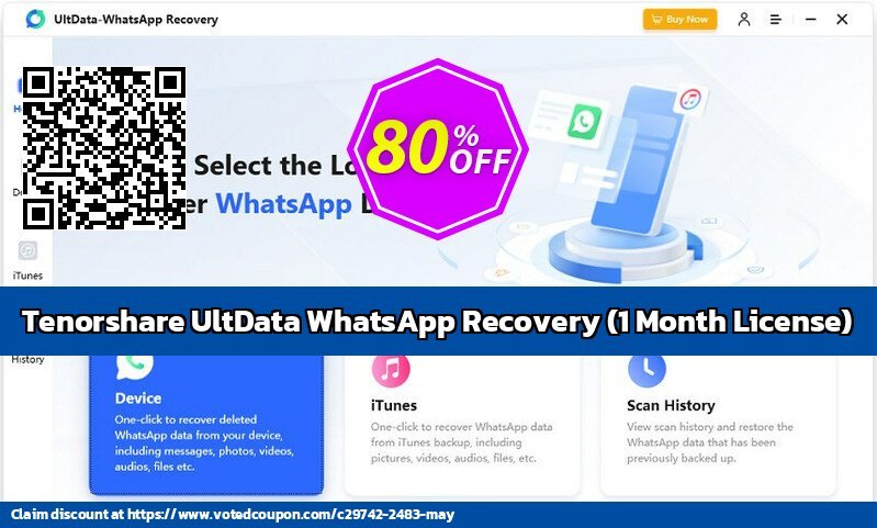 Tenorshare UltData WhatsApp Recovery, Monthly Plan  Coupon, discount 80% OFF Tenorshare UltData WhatsApp Recovery (1 Month License), verified. Promotion: Stunning promo code of Tenorshare UltData WhatsApp Recovery (1 Month License), tested & approved