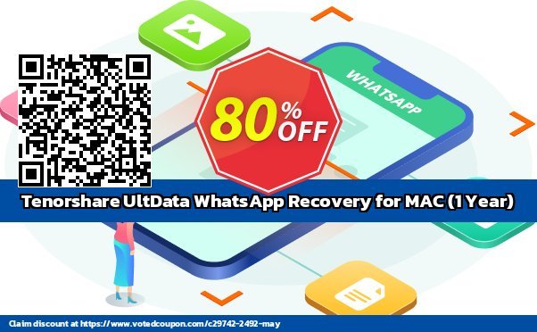 Tenorshare UltData WhatsApp Recovery for MAC, Yearly  Coupon, discount 80% OFF Tenorshare UltData WhatsApp Recovery for MAC (1 Year), verified. Promotion: Stunning promo code of Tenorshare UltData WhatsApp Recovery for MAC (1 Year), tested & approved