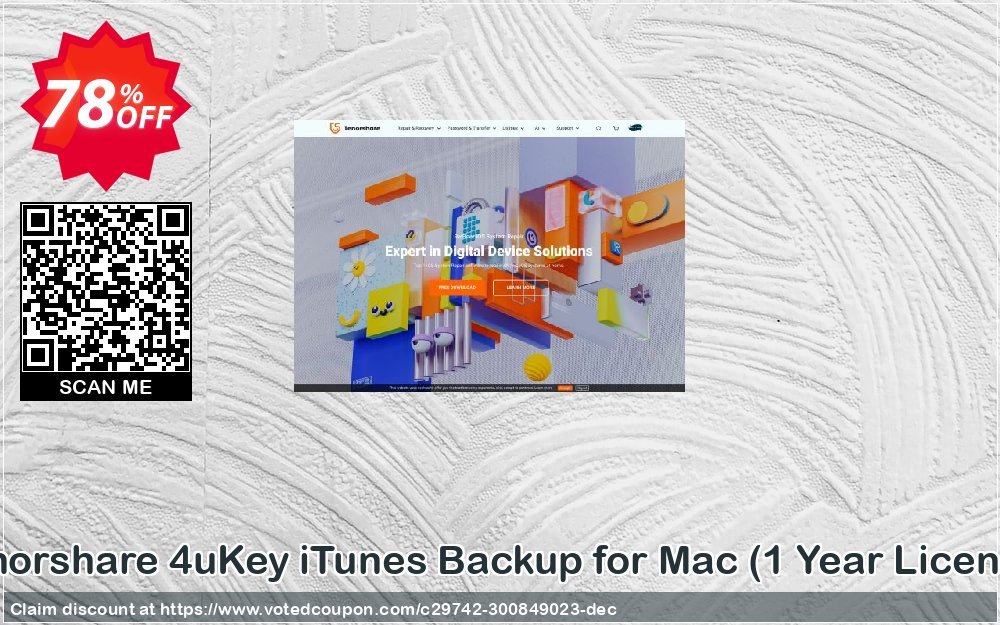 Tenorshare 4uKey iTunes Backup for MAC, Yearly Plan 