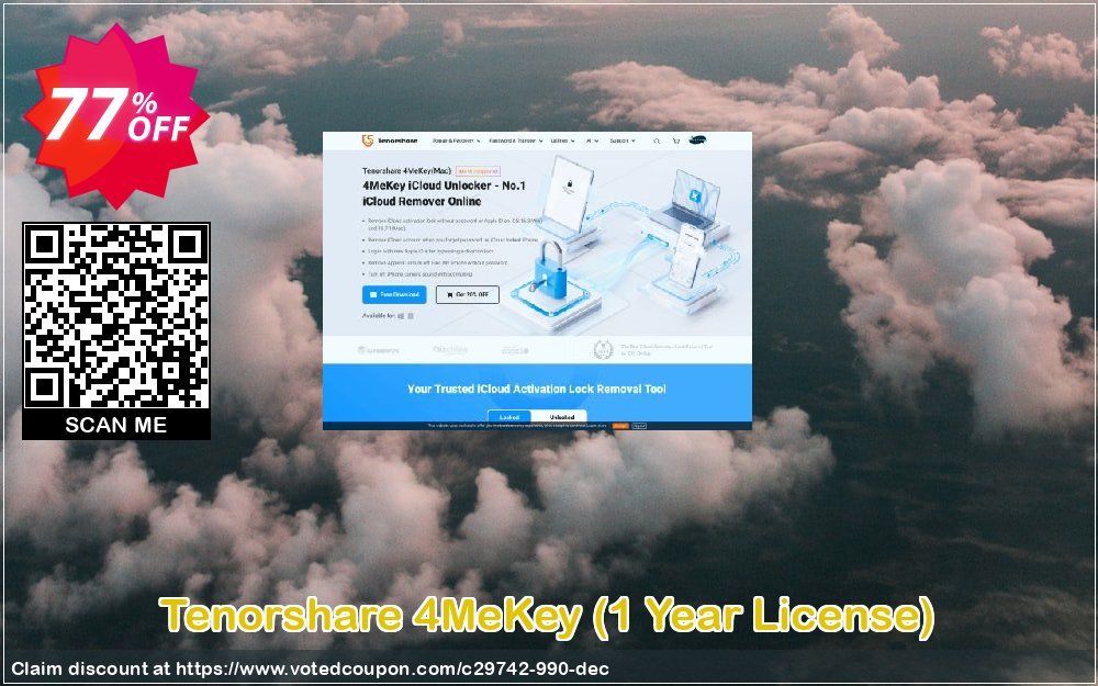 Tenorshare 4MeKey, Yearly Plan  Coupon, discount 77% OFF Tenorshare 4MeKey (1 Year License), verified. Promotion: Stunning promo code of Tenorshare 4MeKey (1 Year License), tested & approved
