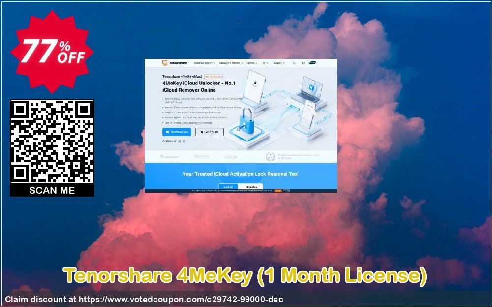 Tenorshare 4MeKey, Monthly Plan  Coupon, discount 77% OFF Tenorshare 4MeKey (1 Month License), verified. Promotion: Stunning promo code of Tenorshare 4MeKey (1 Month License), tested & approved