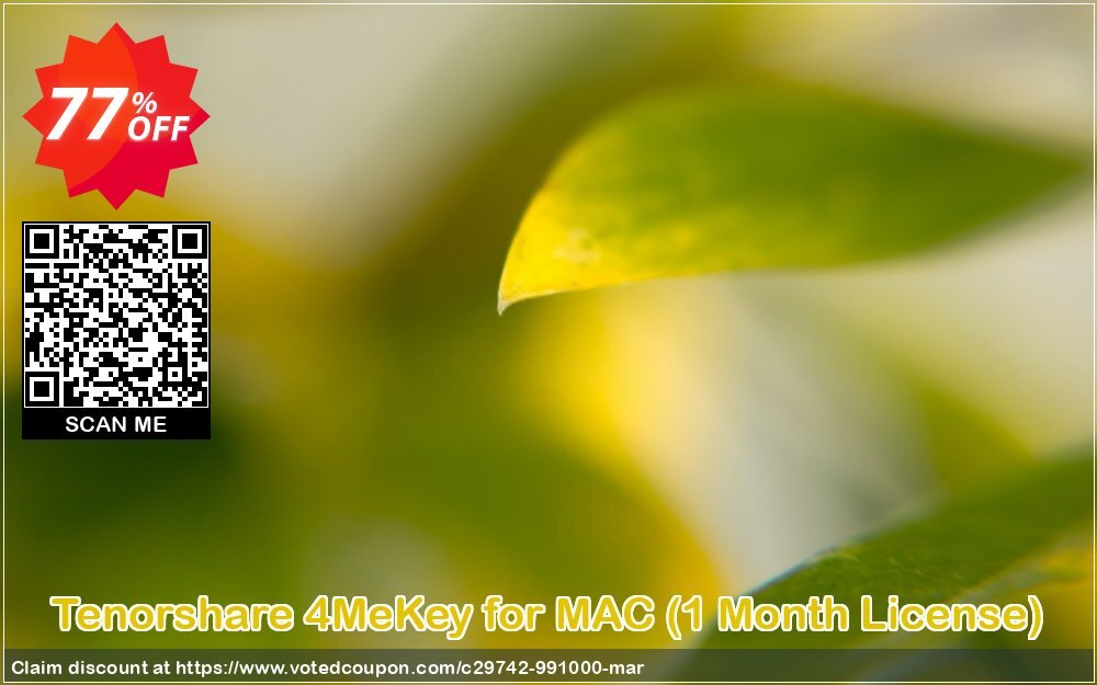 Tenorshare 4MeKey for MAC, Monthly Plan  Coupon, discount 77% OFF Tenorshare 4MeKey for MAC (1 Month License), verified. Promotion: Stunning promo code of Tenorshare 4MeKey for MAC (1 Month License), tested & approved