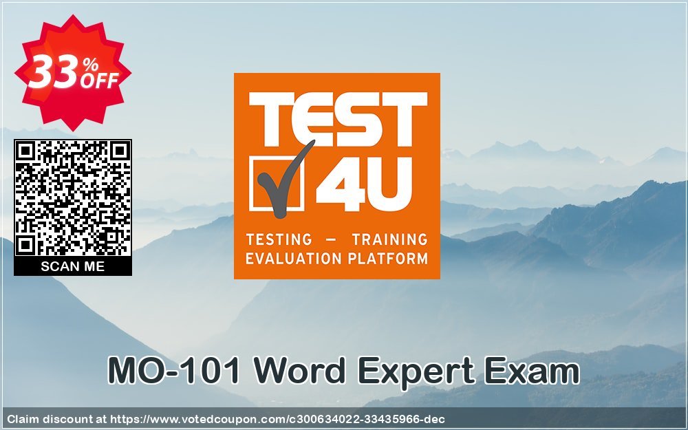 MO-101 Word Expert Exam Coupon, discount MO-101 Word Expert Exam - Office 365 & Office 2019 - English version - 25 hours access Big promotions code 2024. Promotion: Amazing discount code of MO-101 Word Expert Exam - Office 365 & Office 2024 - English version - 25 hours access 2024