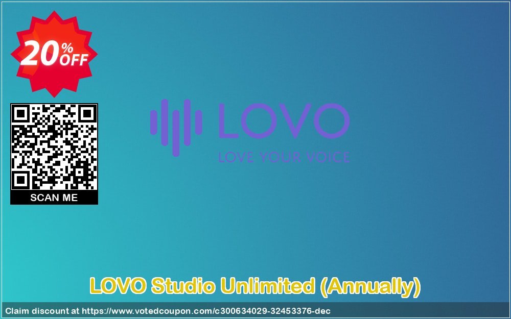 LOVO Studio Unlimited, Annually  Coupon, discount 20% OFF LOVO Studio Unlimited (Annually), verified. Promotion: Super deals code of LOVO Studio Unlimited (Annually), tested & approved