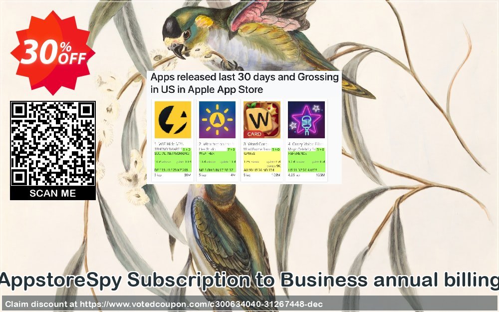 AppstoreSpy Subscription to Business annual billing Coupon, discount BLACKFRIDAY. Promotion: Best discounts code of Subscription to Business with annual billing 2021