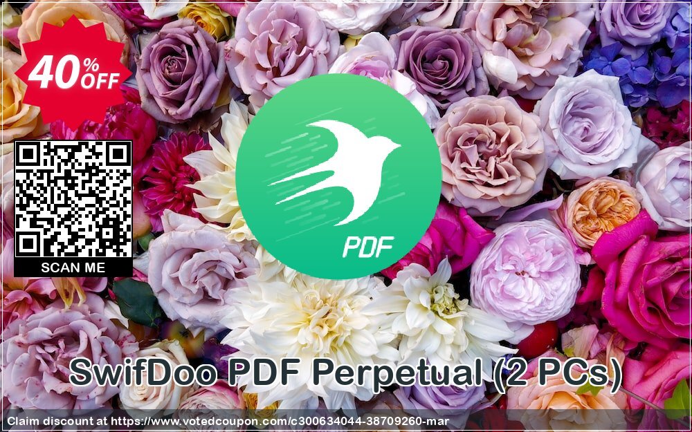 SwifDoo PDF Perpetual, 2 PCs  Coupon, discount 40% OFF SwifDoo PDF Perpetual ( 2 PCs), verified. Promotion: Fearsome offer code of SwifDoo PDF Perpetual ( 2 PCs), tested & approved