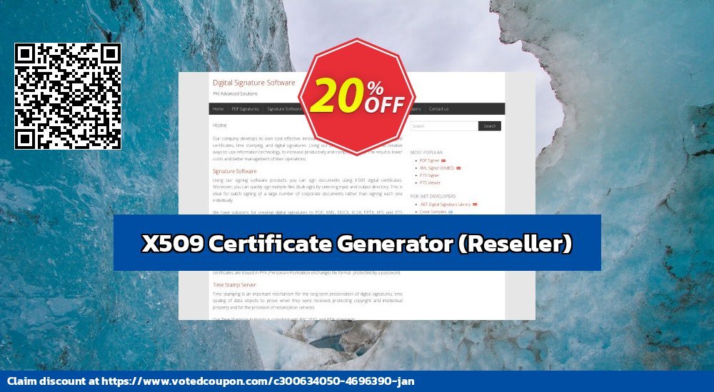 X509 Certificate Generator, Reseller  Coupon, discount X509 Certificate Generator (Reseller) Special discounts code 2023. Promotion: Special discounts code of X509 Certificate Generator (Reseller) 2023